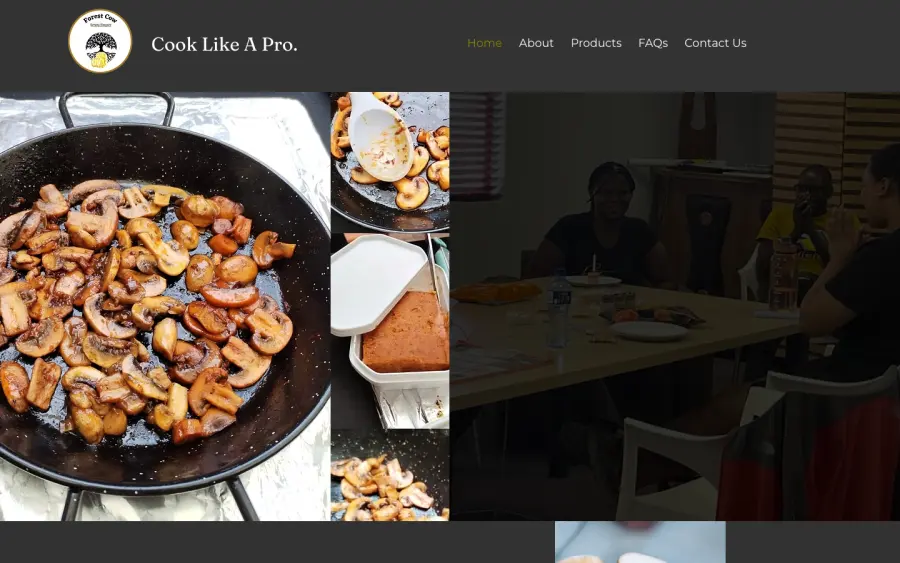 Before, the existing website: first screen with the logo, Cook Like A Pro and a photo collage.